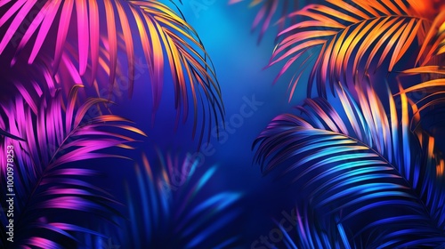 Palm leaves with a vibrant, neon glow.