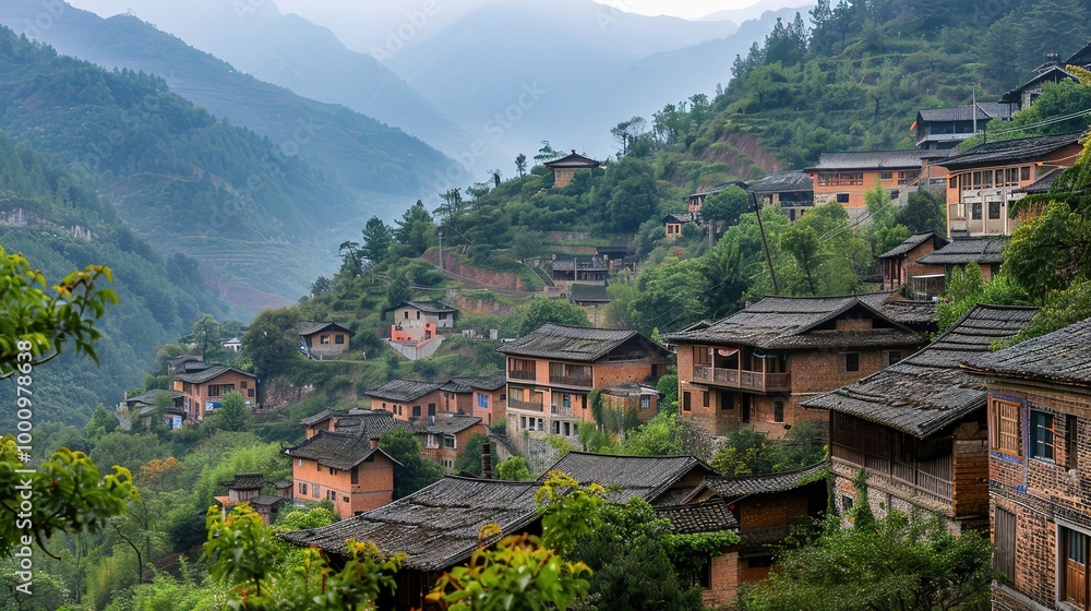 Beautiful Background of Rural Scenery in Mountain Villages: A Peaceful and Idyllic Retreat. Experience the Tranquility and Charm. Beautiful Background of Rural Scenery in Mountain Villages: A Peaceful and Idyllic Retreat. Experience the Tranquility and Charm.