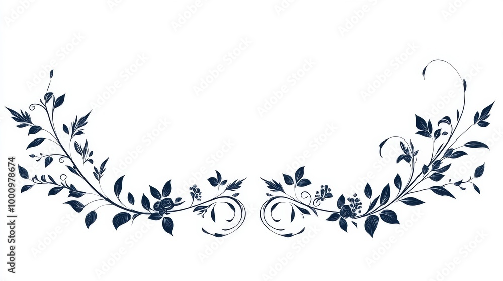 Floral Decorative Border with Elegant Vines and Leaves Floral Decorative Border with Elegant Vines and Leaves