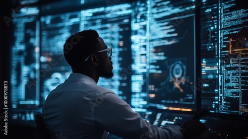 Man Working in Cybersecurity Control Room