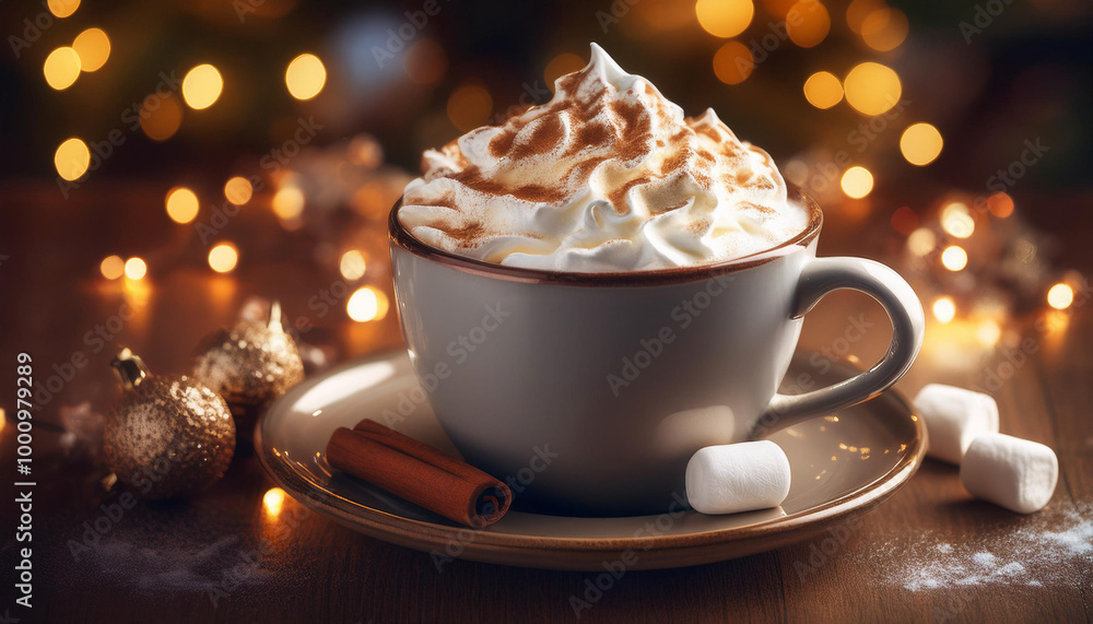 Close-Up of a Cozy Cup of Hot Cocoa with Whipped Cream and Marshmallows Close-Up of a Cozy Cup of Hot Cocoa with Whipped Cream and Marshmallows