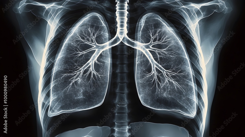 Digital of a Medical X-Ray Revealing Intricate Lung Anatomy Digital of a Medical X-Ray Revealing Intricate Lung Anatomy
