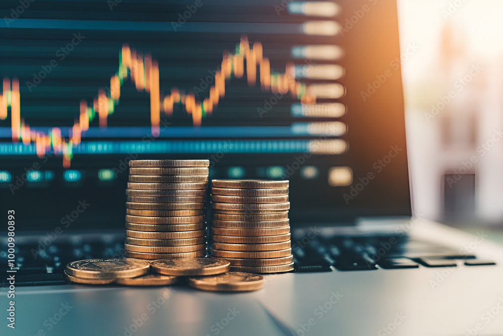 market chart and coin stack market chart and coin stack