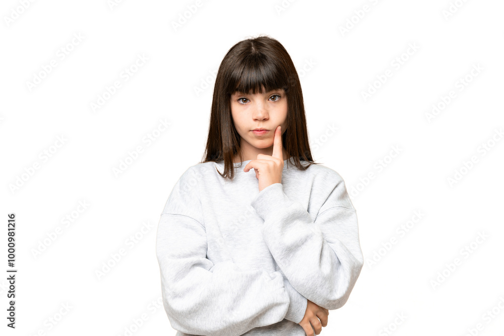 Little girl over isolated green chroma key background and thinking Little girl over isolated green chroma key background and thinking