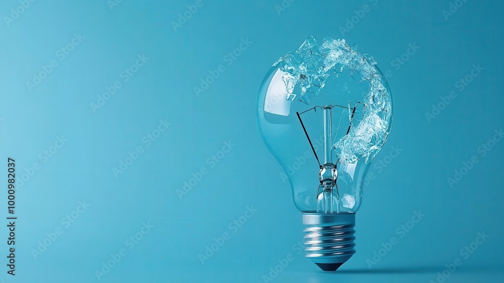 A cracked lightbulb with an ethereal glow, the broken pieces forming new, innovative light A cracked lightbulb with an ethereal glow, the broken pieces forming new, innovative light