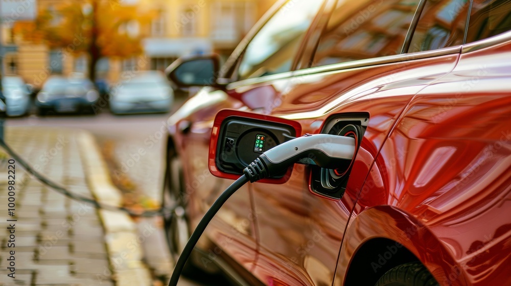 Detailed View of Electric Vehicle Being Charged at a Charging Point Detailed View of Electric Vehicle Being Charged at a Charging Point