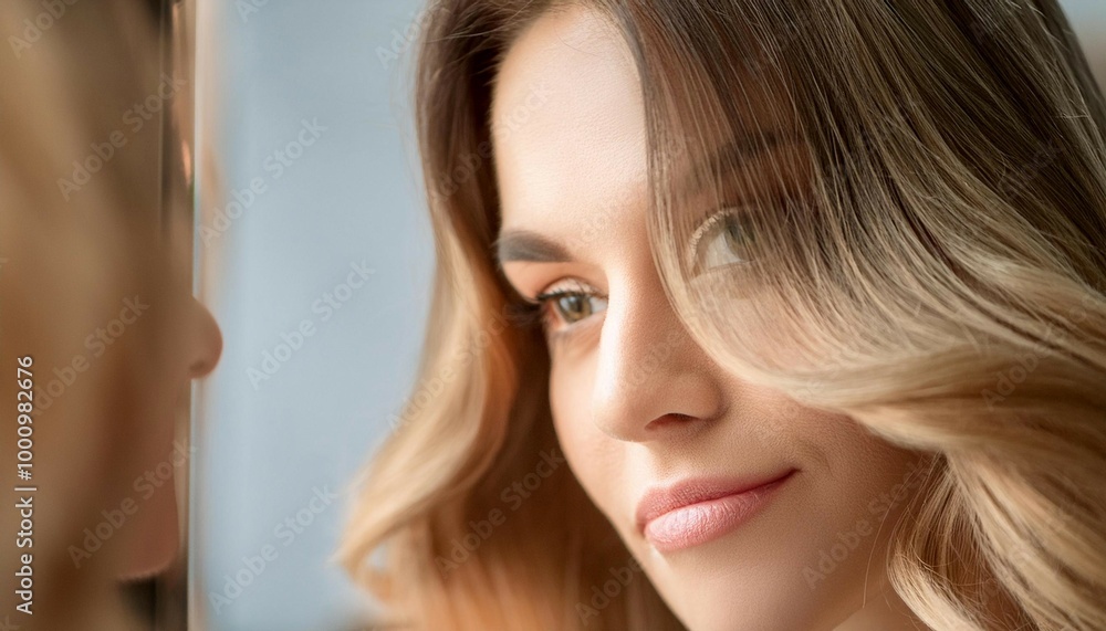 Naklejka premium Person looking at themselves in a mirror, representing self reflection, identity, and self awareness.