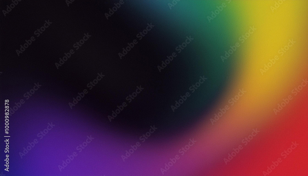 Dark grainy color gradient wave background, purple red yellow blue green colors banner poster cover abstract design, black copy space. Dark grainy color gradient wave background, purple red yellow blue green colors banner poster cover abstract design, black copy space.