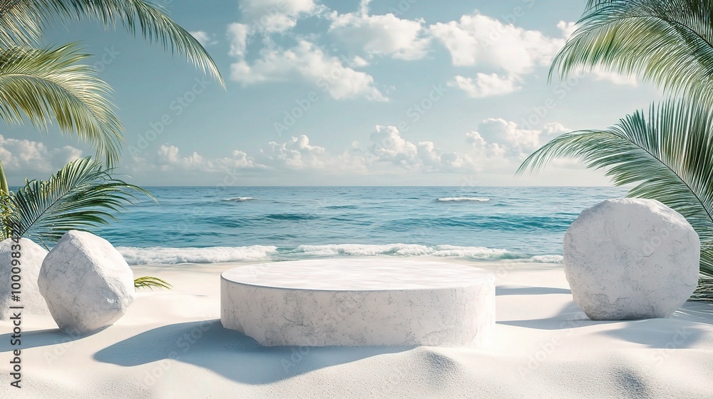 Obraz premium Serene Beach Scene with Tropical Elements and Clear Sky