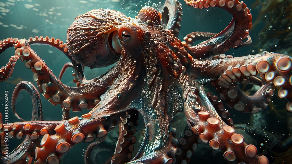 Obraz premium A huge octopus with glistening sparkling thorns shot in fine detail