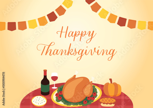 Thanksgving theme background food tablescape holiday festival invitation card template