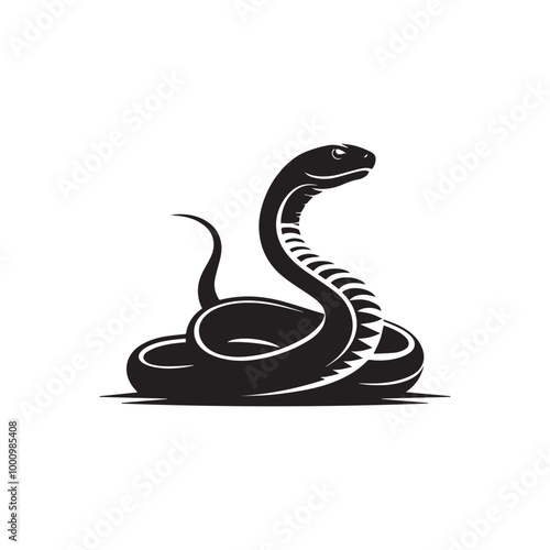 Snake Vector illustration in black and white - Snake Reptile silhouette Design
