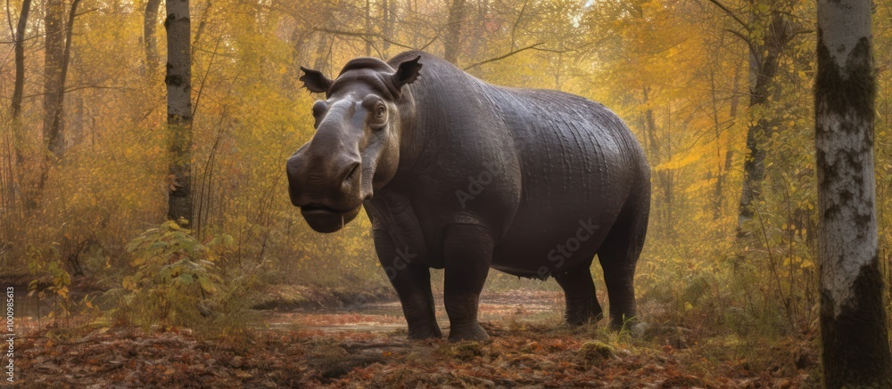 Prehistoric Rhino in an Autumnal Forest Prehistoric Rhino in an Autumnal Forest