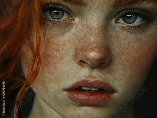 Close-Up Portrait of a Woman with Red Hair and Freckles