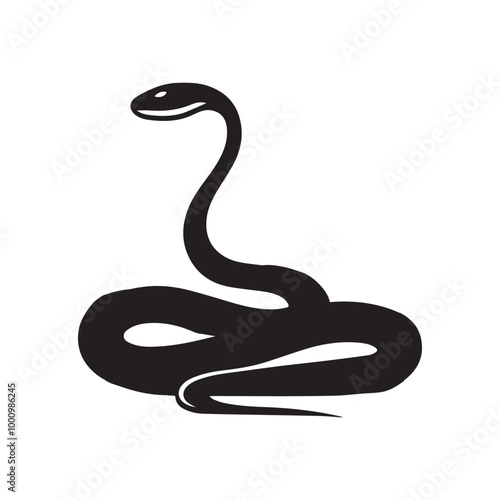 Snake Vector illustration in black and white - Snake Reptile silhouette Design
