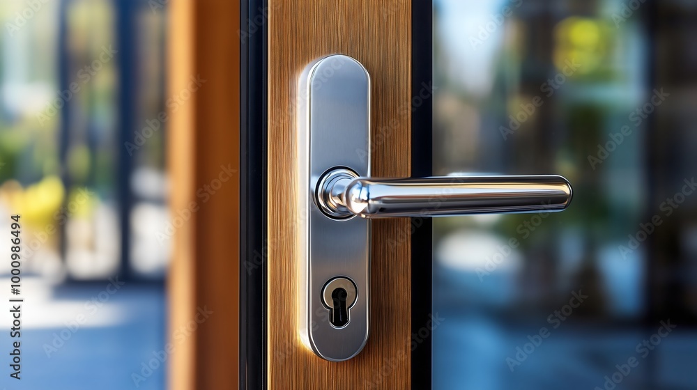 Door Lock Handle Knob: A Classic Wood Entrance Design for a Residential House, Blending Modern and Retro Styles for Security and Protection in a Beautifully Decorated Home Exterior and balcony Door Lock Handle Knob: A Classic Wood Entrance Design for a Residential House, Blending Modern and Retro Styles for Security and Protection in a Beautifully Decorated Home Exterior and balcony