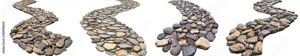 Curved stone pathway, natural texture, white isolate background. Curved stone pathway, natural texture, white isolate background.