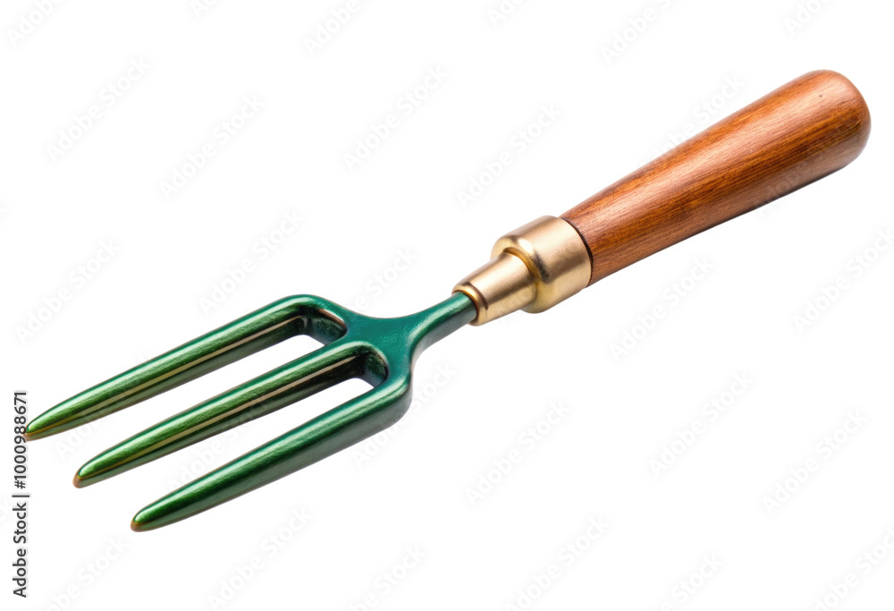 Obraz premium Gardening hand fork with wooden handle isolated with transparent background.
