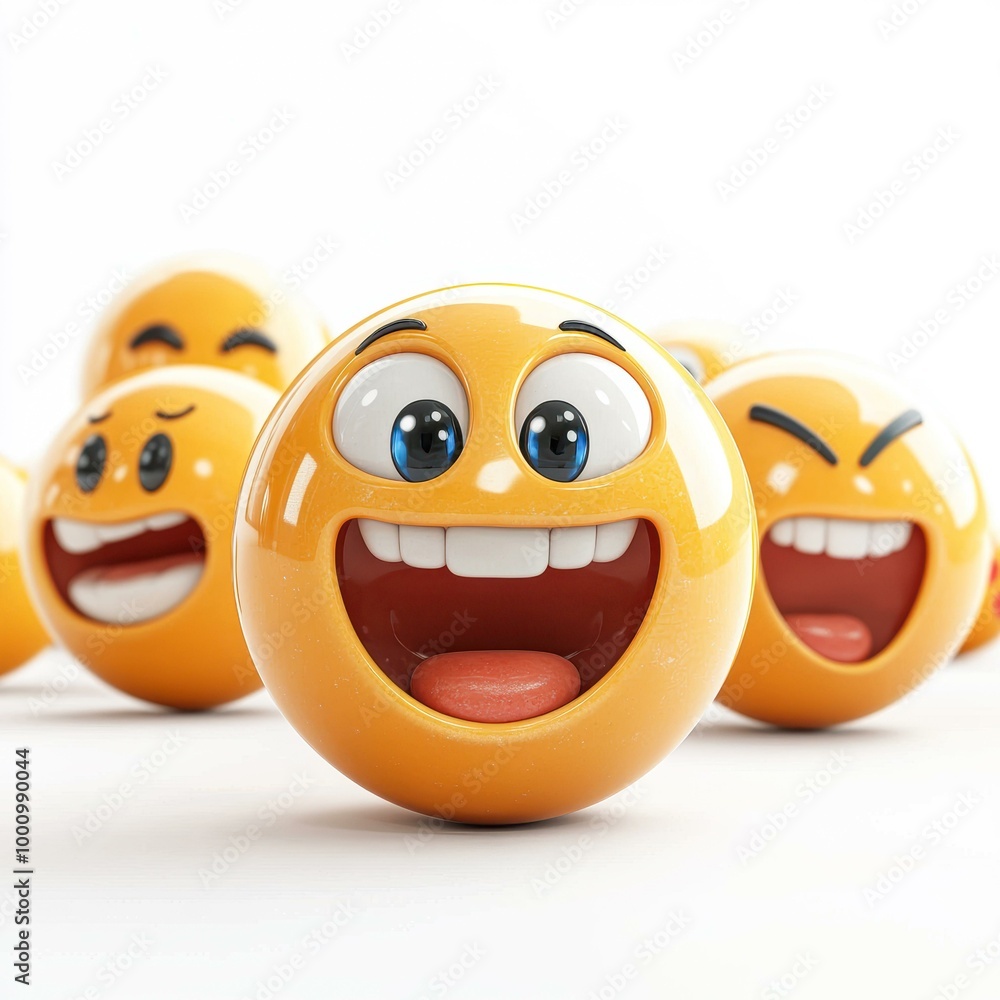 Fototapeta premium Cheerful 3D orange emoji characters with varied expressions, suitable for social media, marketing, and communication visuals,