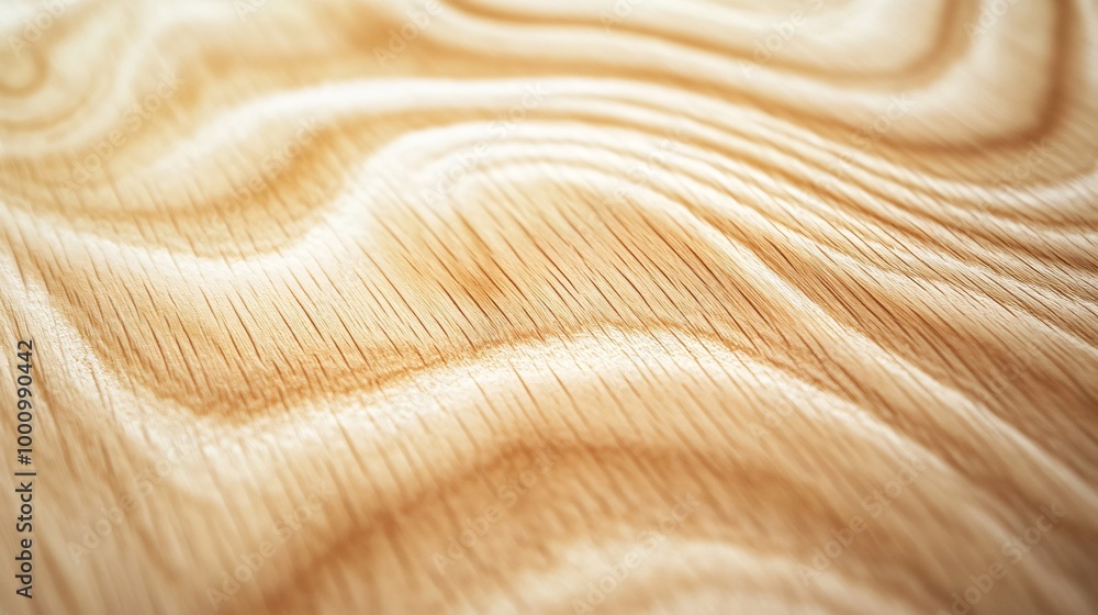 Close-up of a light brown wood grain with a wavy texture. Close-up of a light brown wood grain with a wavy texture.