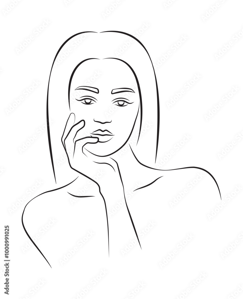 line art beautiful woman portrait, isolated vector illustration of female face, simple minimalist drawing, beauty and hair salon logo concept line art beautiful woman portrait, isolated vector illustration of female face, simple minimalist drawing, beauty and hair salon logo concept