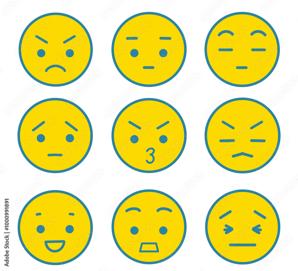 顔マークセット いろいろな表情の顔アイコン