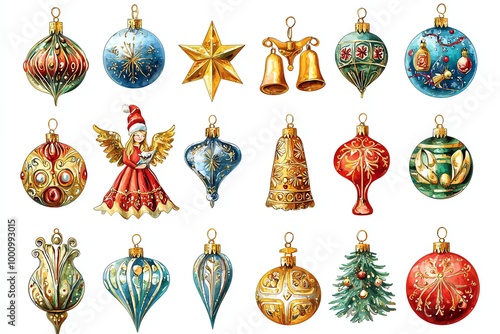 Christmas ornaments, white isolate background