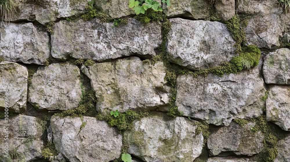 Closeup of a stone wall with moss and lichen growing on the surface. Closeup of a stone wall with moss and lichen growing on the surface.