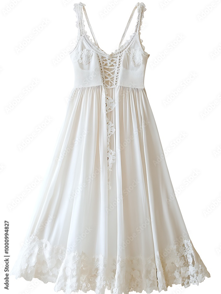 Obraz premium Elegant White Lace Dress with Back Lace Detail.