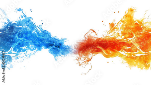 Abstract Power of Nature, Collision of Fire and Water in Orange and Blue Hues On Transparent Background