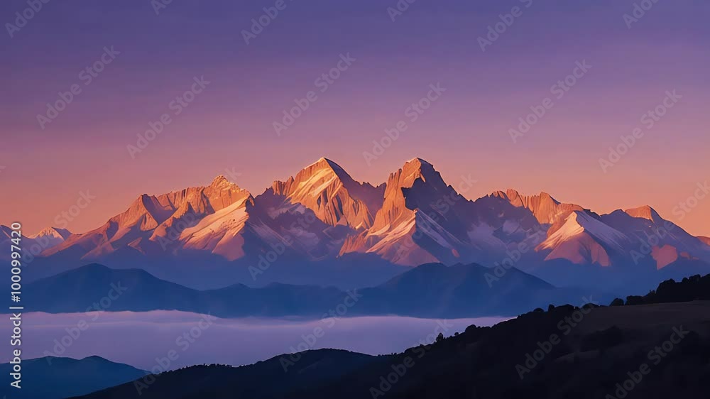 Photo Realistic Golden Hour Serenity: Majestic Mountain Range Bathed in Soft Light for Clean Business Presentations and Serene Backgrounds Photo Realistic Golden Hour Serenity: Majestic Mountain Range Bathed in Soft Light for Clean Business Presentations and Serene Backgrounds