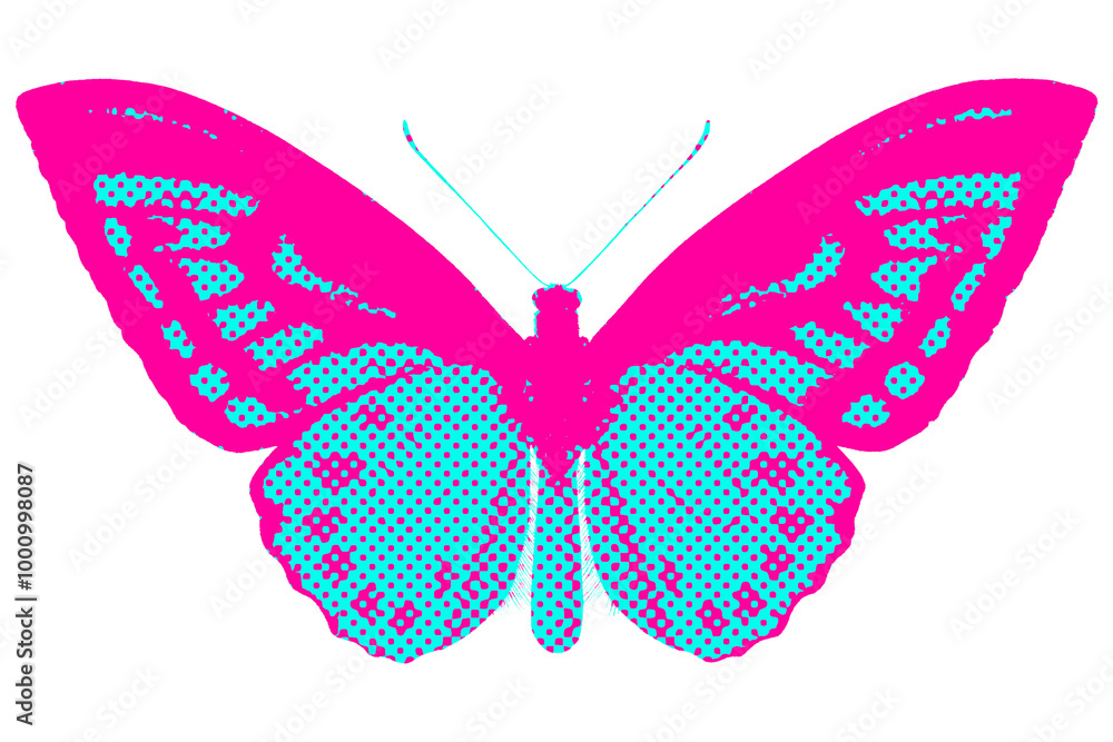 Hand drawn funky butterfly halftone style sticker overlay Hand drawn funky butterfly halftone style sticker overlay