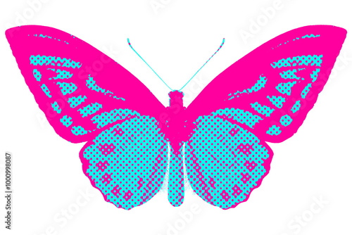 Canvas Print Hand drawn funky butterfly halftone style sticker overlay