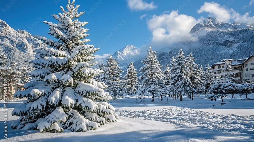 Christmas Tree Surrounded by Snow Christmas Tree Surrounded by Snow