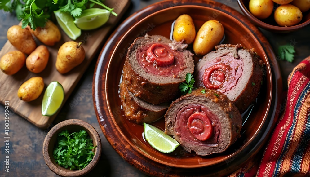 Cuban Boliche Relleno: Stuffed Beef Roast with Tomatoes and Potatoes (Cuban Cuisine) Cuban Boliche Relleno: Stuffed Beef Roast with Tomatoes and Potatoes (Cuban Cuisine)