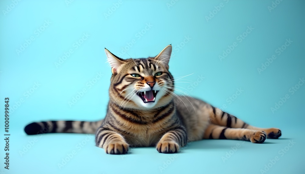 Naklejka premium Adorable Cat Portraits - Cute Cats with Bright Expressions on Light Blue Background