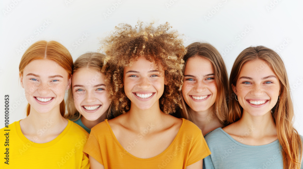 Smiling of teenage girls friendship of friends in different nationalities and happiness young teamwork in university Smiling of teenage girls friendship of friends in different nationalities and happiness young teamwork in university