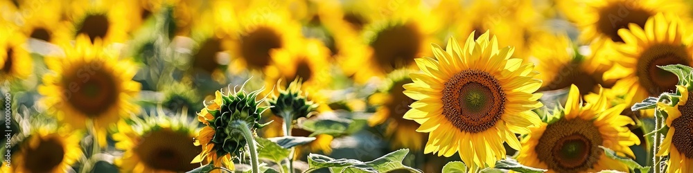 Obraz premium beautiful field of sunflowers. Selective focus