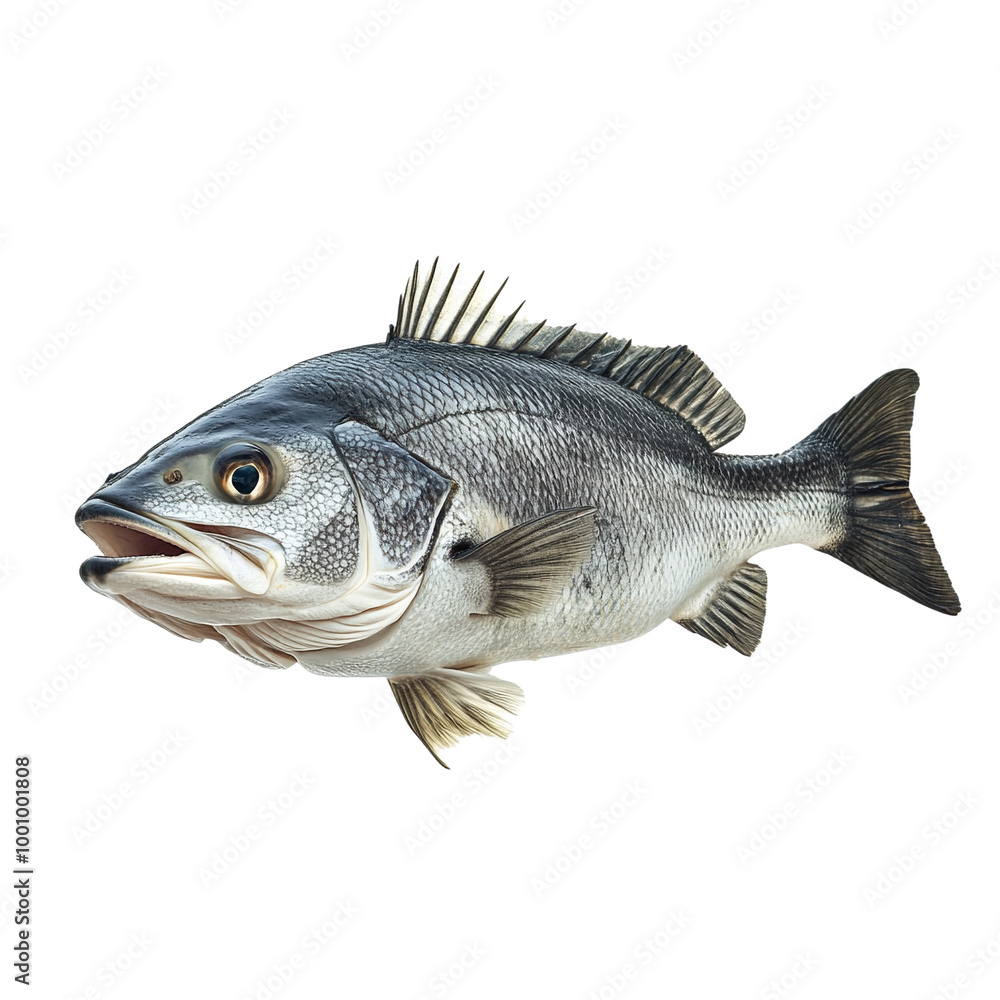 A realistic depiction of a fish with detailed scales and vivid features, showcasing its vibrant colors and intricate textures against a white isolate background. A realistic depiction of a fish with detailed scales and vivid features, showcasing its vibrant colors and intricate textures against a white isolate background.