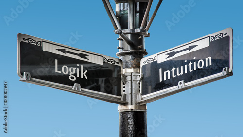 Tableau sur toile Signposts the direct way to intuition versus logic