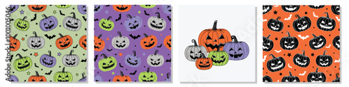 Vector Colorful Style Halloween and Thanksgiving pumpkins Repeatable and Pattern and Printable Texture Happy Halloween Trick or Treat Wallpaper Design