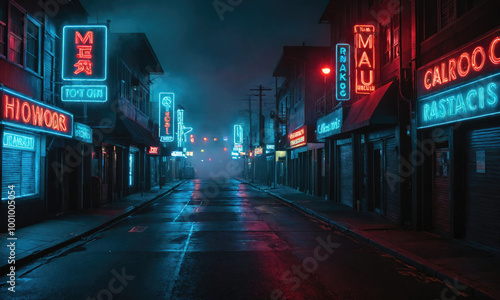 Wallpaper Mural Neon lights illuminate a city street at night Torontodigital.ca