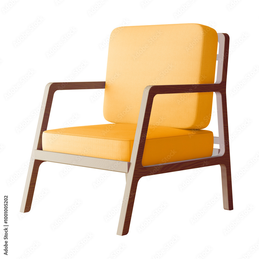 Wooden armchair png, yellow modern interior design on transparent background Wooden armchair png, yellow modern interior design on transparent background