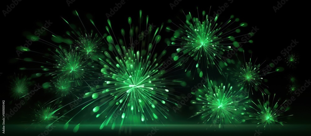 Abstract Green Fireworks on a Black Background Abstract Green Fireworks on a Black Background