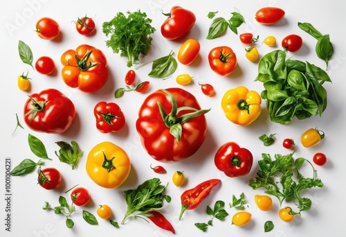 vibrant food ingredients displayed minimalist backdrop showcasing freshness colorful visual appeal, avocado, basil, bell, pepper, bright, carrot, culinary