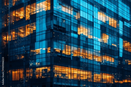 Illuminated Pattern of Office Building Windows at Night