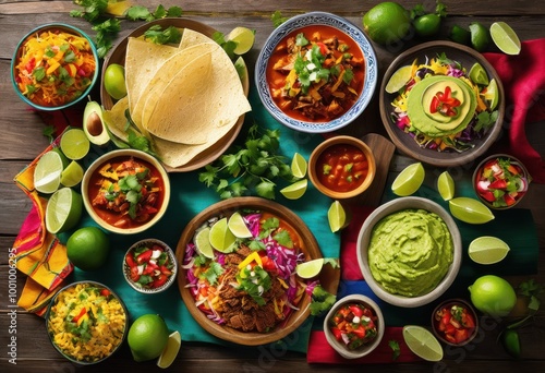 Wallpaper Mural vibrant flat lay arrangement featuring colorful mexican dishes rich textures varied ingredients appealing gastronomic aesthetics, taco, salsa, guacamole Torontodigital.ca
