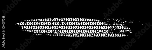 Tire track. Car, bike, motorcycle tyre mark with grunge effect isolated on black background. Wheel footprint on the road. Top view of rubber protector mark.