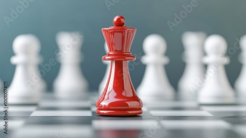 Red Chess Queen Standing Out From White Pawns on Board