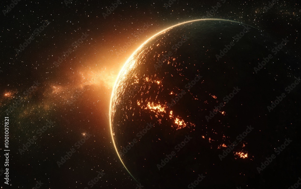 Obraz premium Glowing planet in space with bright lights